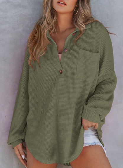 Sweat-shirt à manches longues en tricot gaufré pour femme (2 achetés, livraison gratuite)