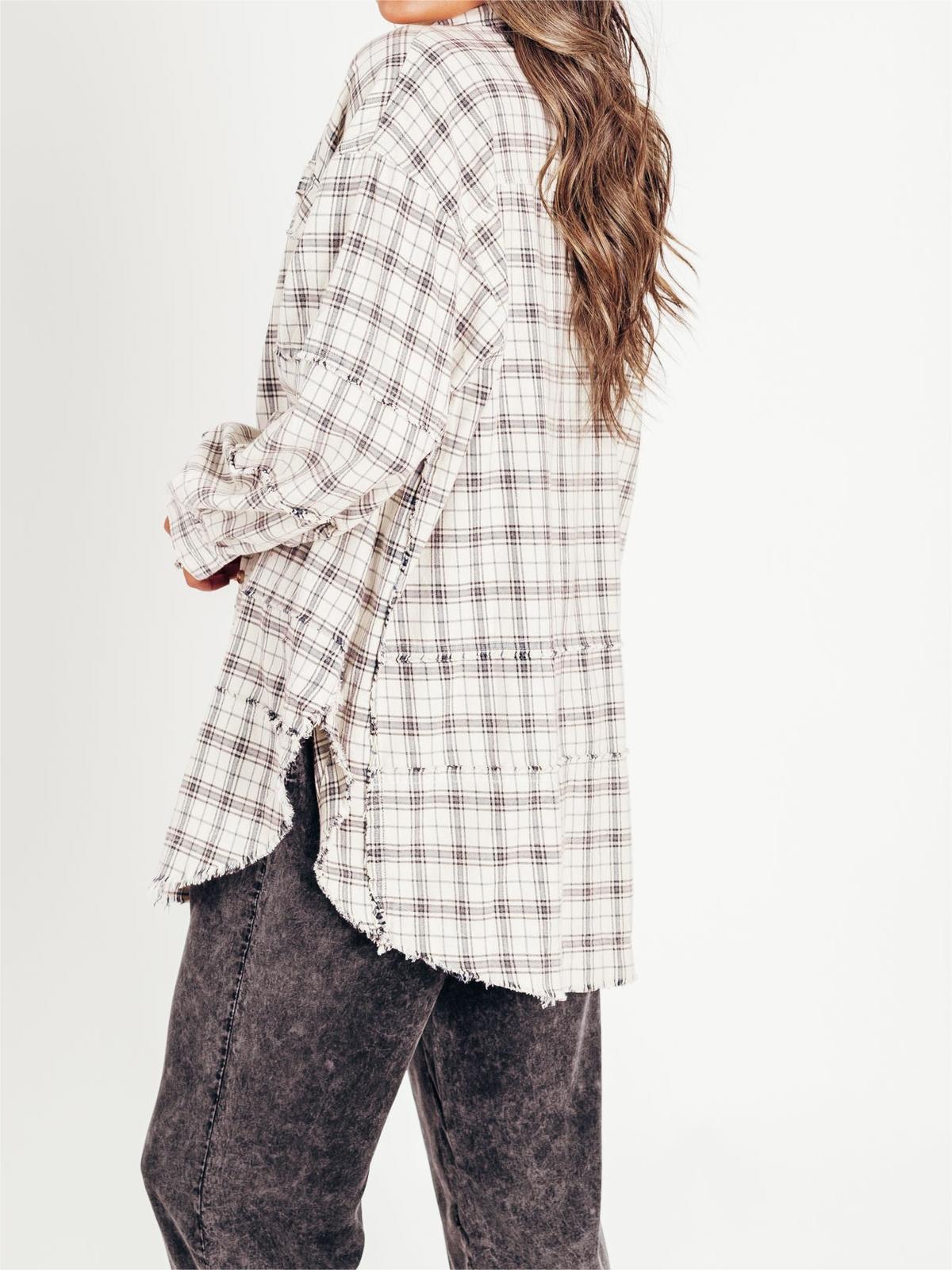 Chemise boutonnée en flanelle à carreaux délavée minérale pour femme (2 pièces achetées, livraison gratuite)
