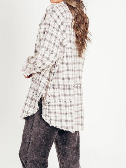 Chemise boutonnée en flanelle à carreaux délavée minérale pour femme (2 pièces achetées, livraison gratuite)