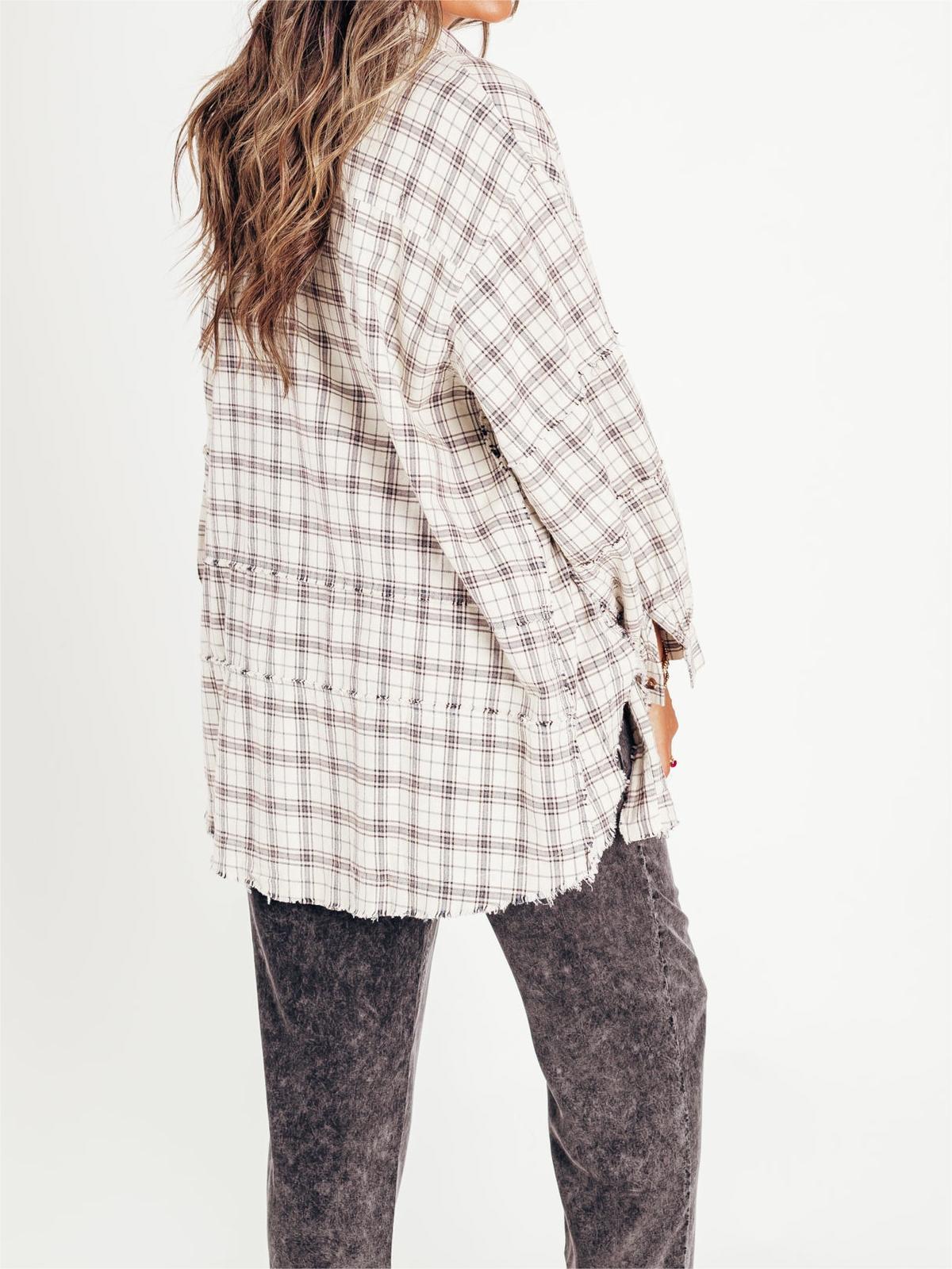 Chemise boutonnée en flanelle à carreaux délavée minérale pour femme (2 pièces achetées, livraison gratuite)