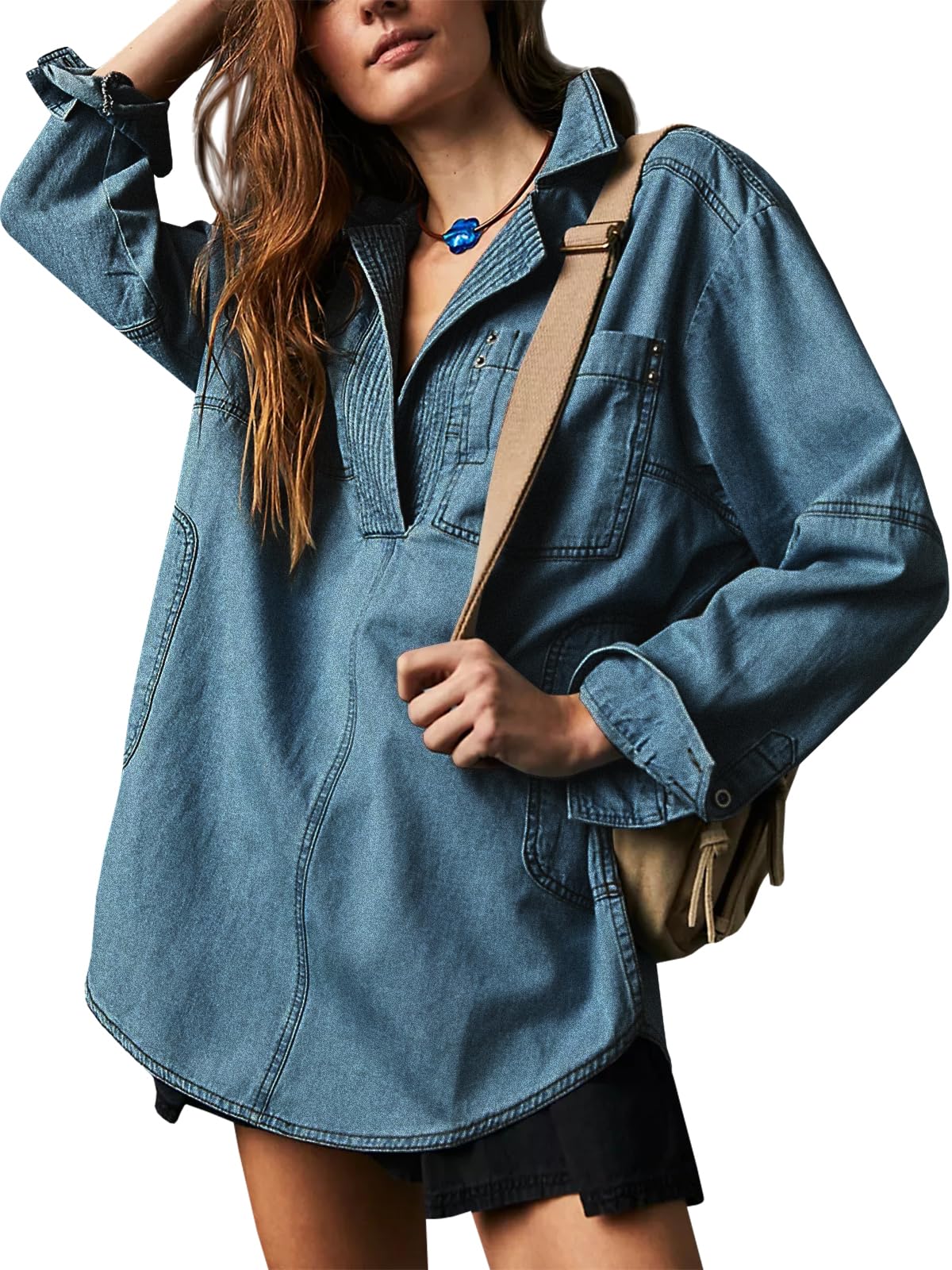Pull en jean à col en V pour femme (2 pièces achetées, livraison gratuite) 