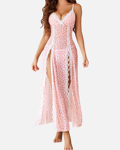SheCurve@ Sexy Mesh V Neck Side Split Nightdress