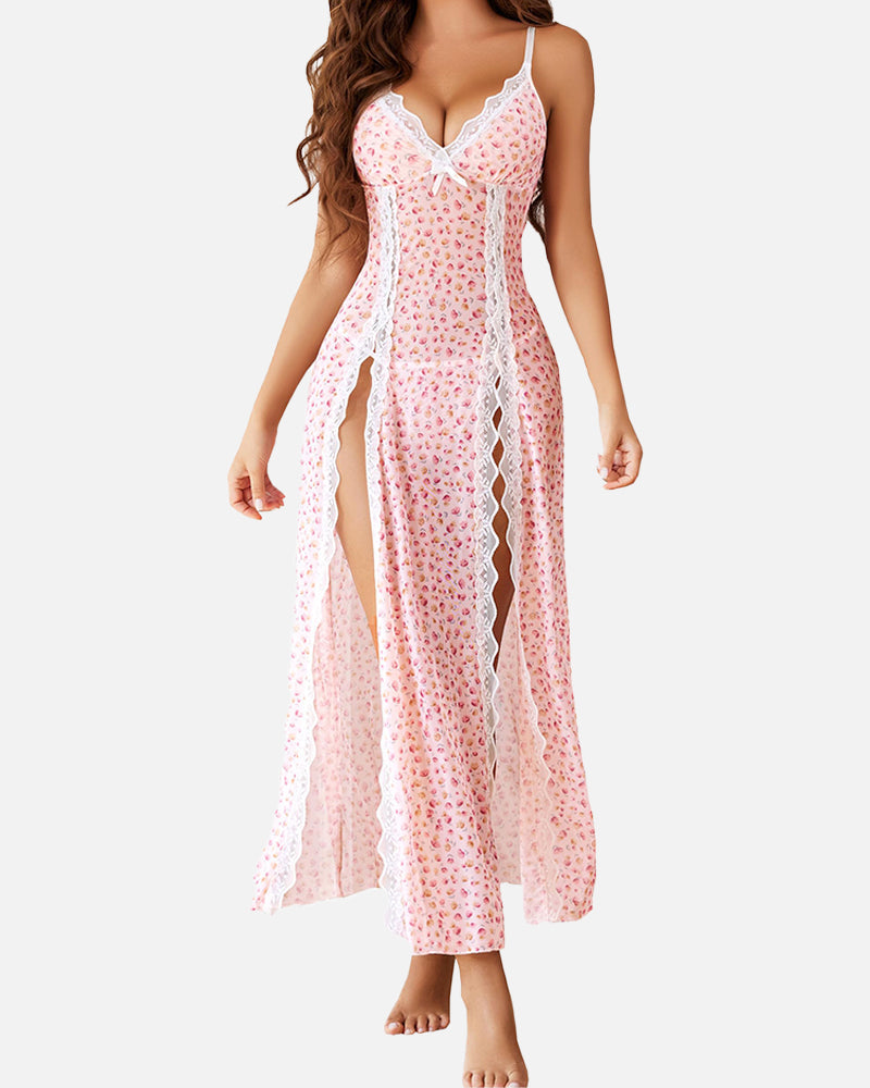 SheCurve@ Sexy Mesh V Neck Side Split Nightdress