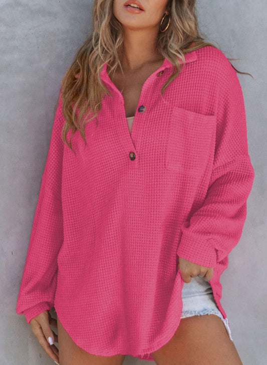 Sweat-shirt à manches longues en tricot gaufré pour femme (2 achetés, livraison gratuite)