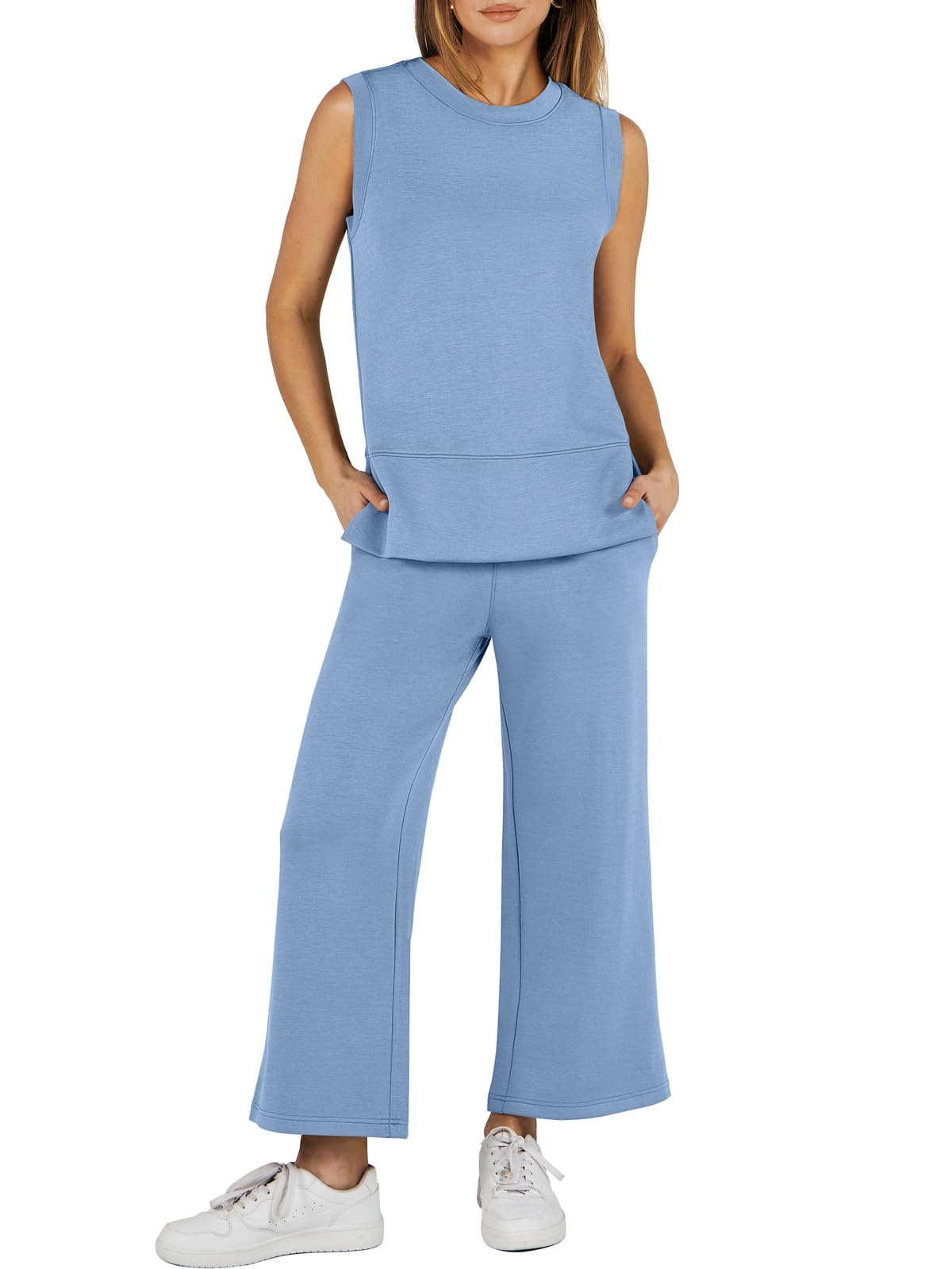 Ensemble de survêtement 2 pièces sans manches à jambes larges pour femme (2 pièces achetées, livraison gratuite)