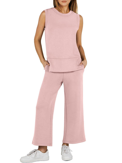 Ensemble de survêtement 2 pièces sans manches à jambes larges pour femme (2 pièces achetées, livraison gratuite)