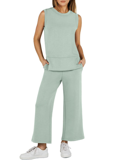 Ensemble de survêtement 2 pièces sans manches à jambes larges pour femme (2 pièces achetées, livraison gratuite)