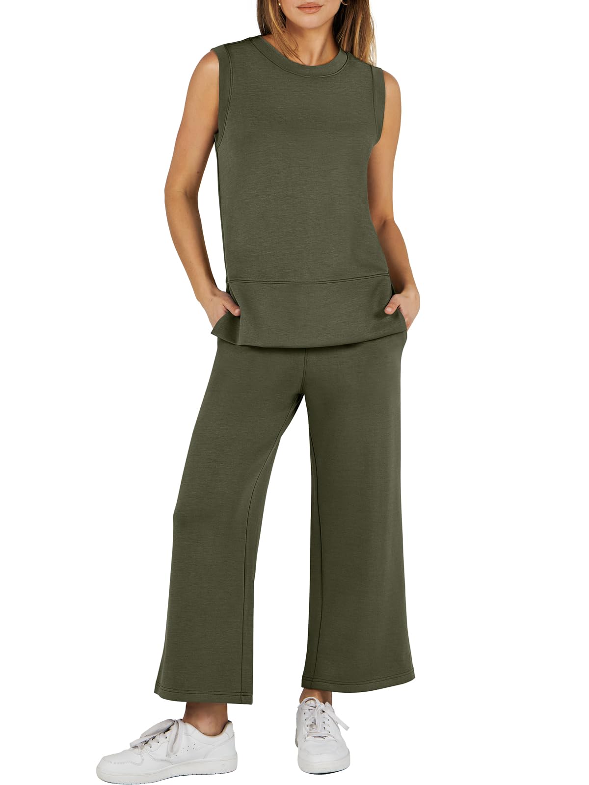 Ensemble de survêtement 2 pièces sans manches à jambes larges pour femme (2 pièces achetées, livraison gratuite)