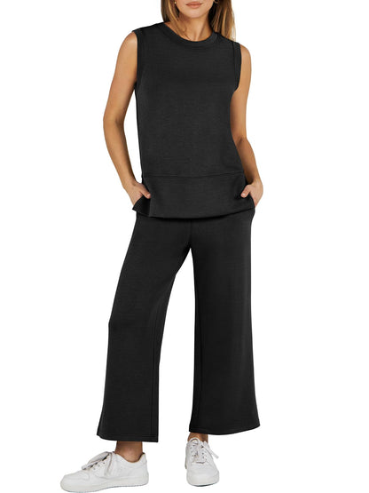 Ensemble de survêtement 2 pièces sans manches à jambes larges pour femme (2 pièces achetées, livraison gratuite)