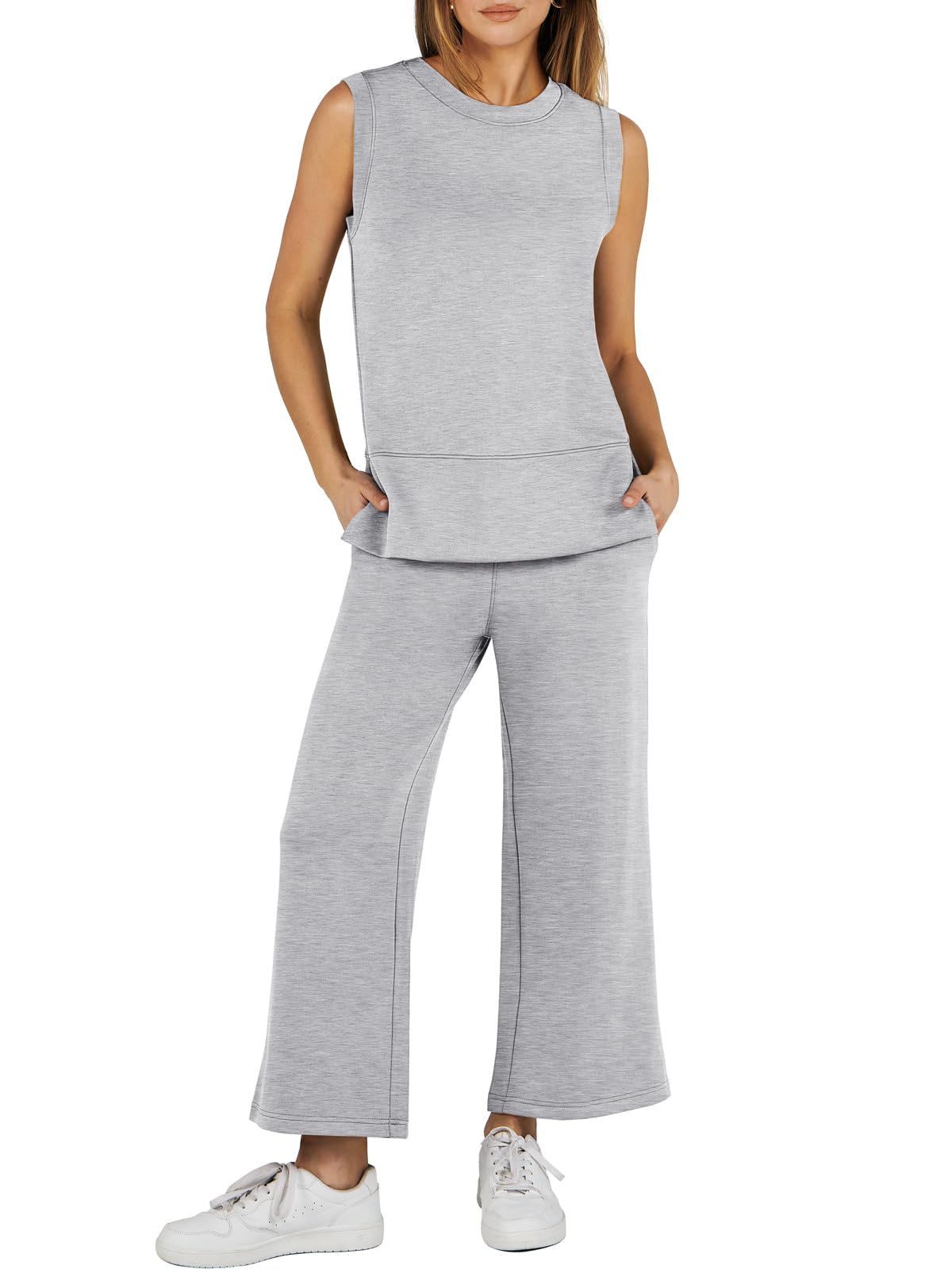 Ensemble de survêtement 2 pièces sans manches à jambes larges pour femme (2 pièces achetées, livraison gratuite)