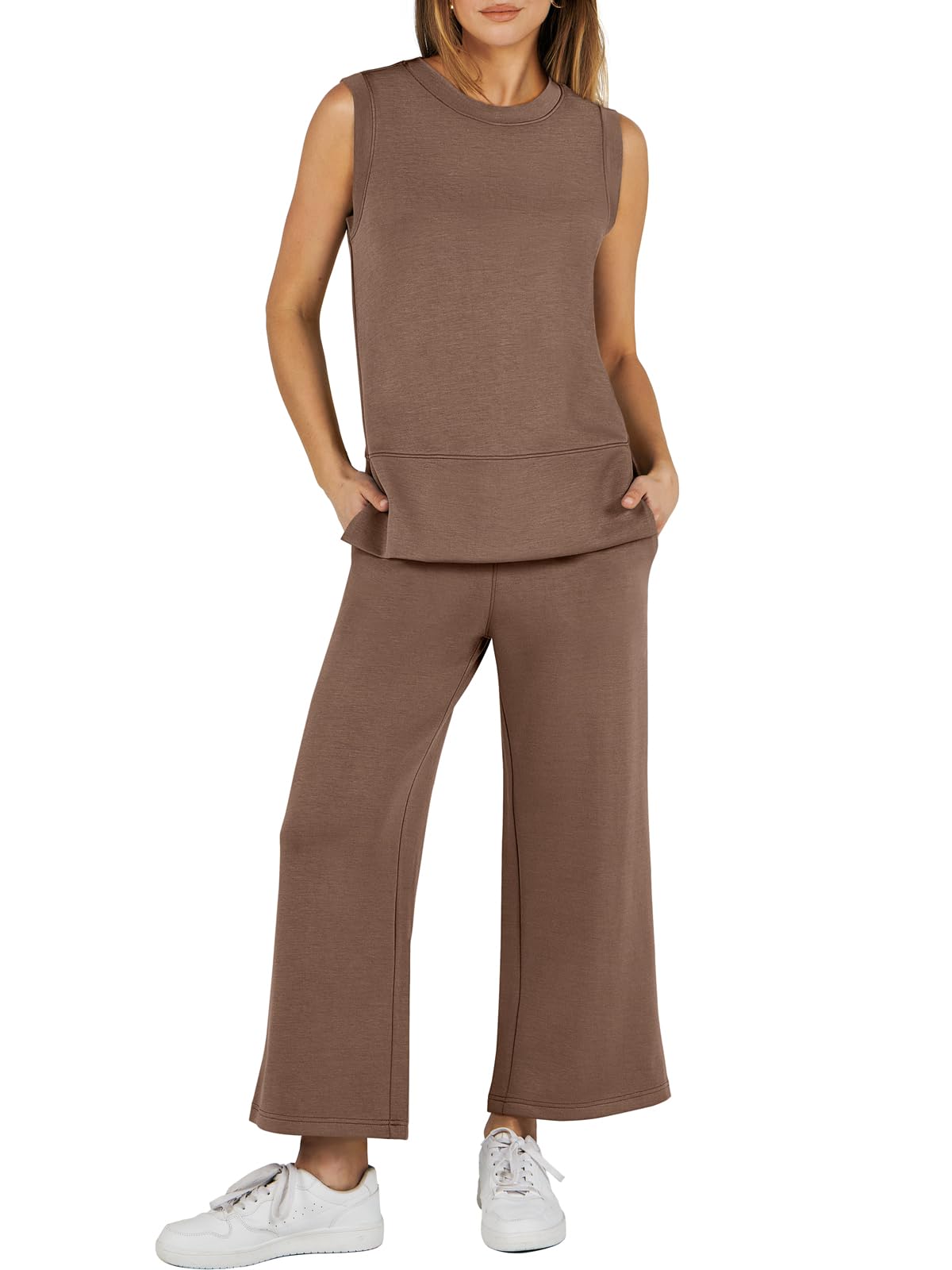 Ensemble de survêtement 2 pièces sans manches à jambes larges pour femme (2 pièces achetées, livraison gratuite)
