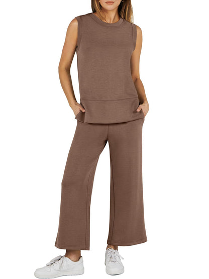 Ensemble de survêtement 2 pièces sans manches à jambes larges pour femme (2 pièces achetées, livraison gratuite)