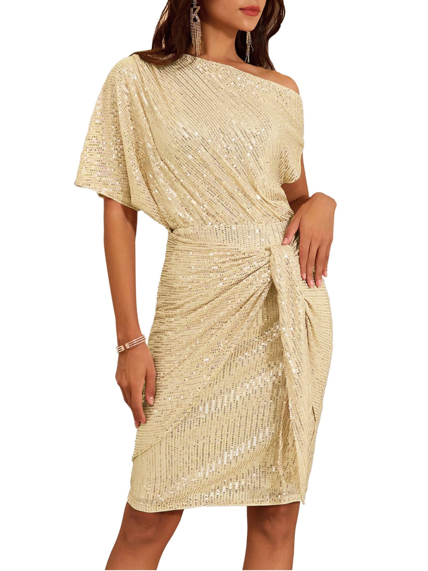 ⏰Vente chaude - Robe moulante asymétrique à paillettes scintillantes pour femme (achetez-en 2, livraison gratuite)