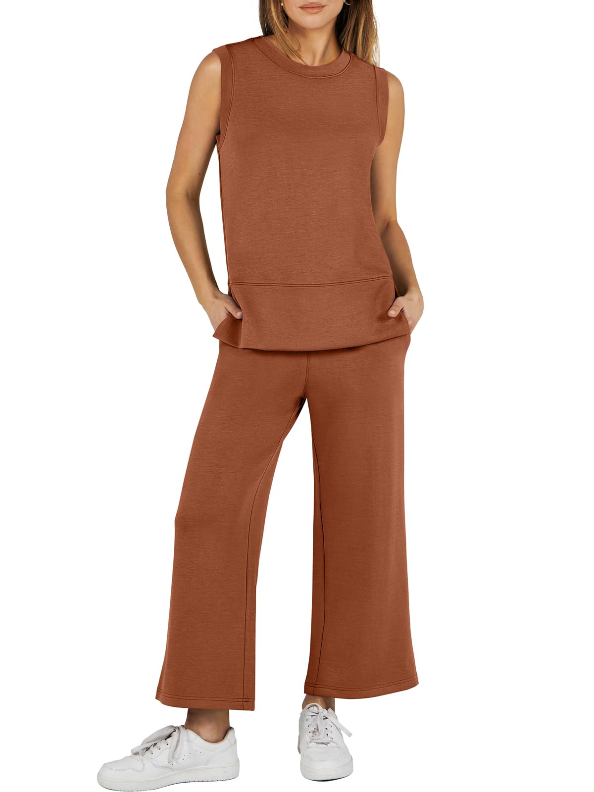 Ensemble de survêtement 2 pièces sans manches à jambes larges pour femme (2 pièces achetées, livraison gratuite)