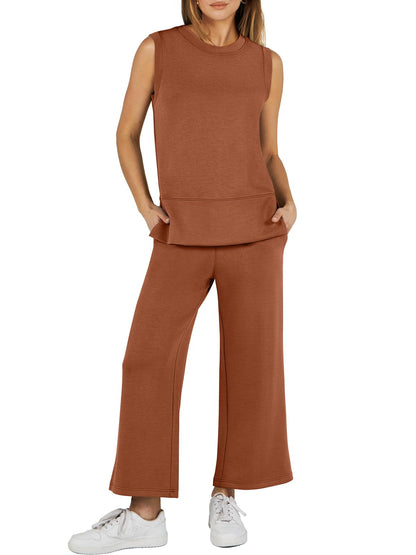 Ensemble de survêtement 2 pièces sans manches à jambes larges pour femme (2 pièces achetées, livraison gratuite)