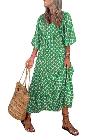 Robe longue bohème fleurie à manches bouffantes pour femme (2 pièces achetées, livraison gratuite)