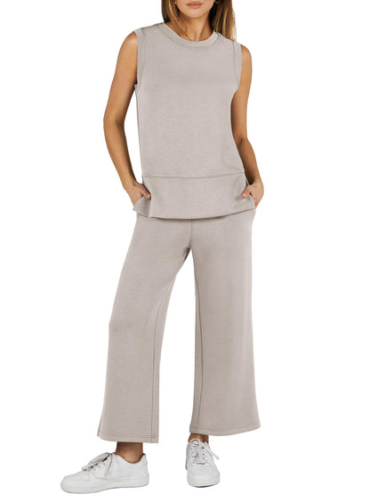 Ensemble de survêtement 2 pièces sans manches à jambes larges pour femme (2 pièces achetées, livraison gratuite)