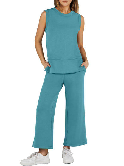 Ensemble de survêtement 2 pièces sans manches à jambes larges pour femme (2 pièces achetées, livraison gratuite)