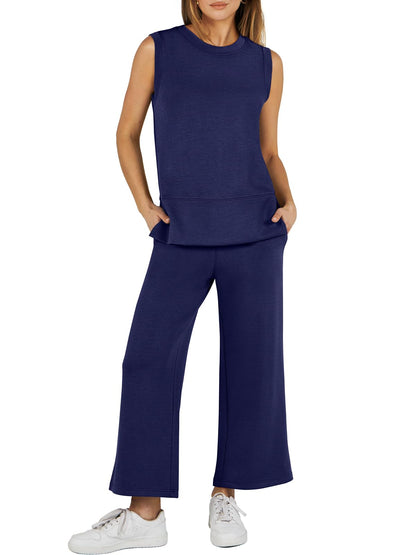 Ensemble de survêtement 2 pièces sans manches à jambes larges pour femme (2 pièces achetées, livraison gratuite)