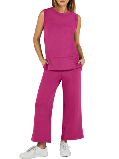 Ensemble de survêtement 2 pièces sans manches à jambes larges pour femme (2 pièces achetées, livraison gratuite)