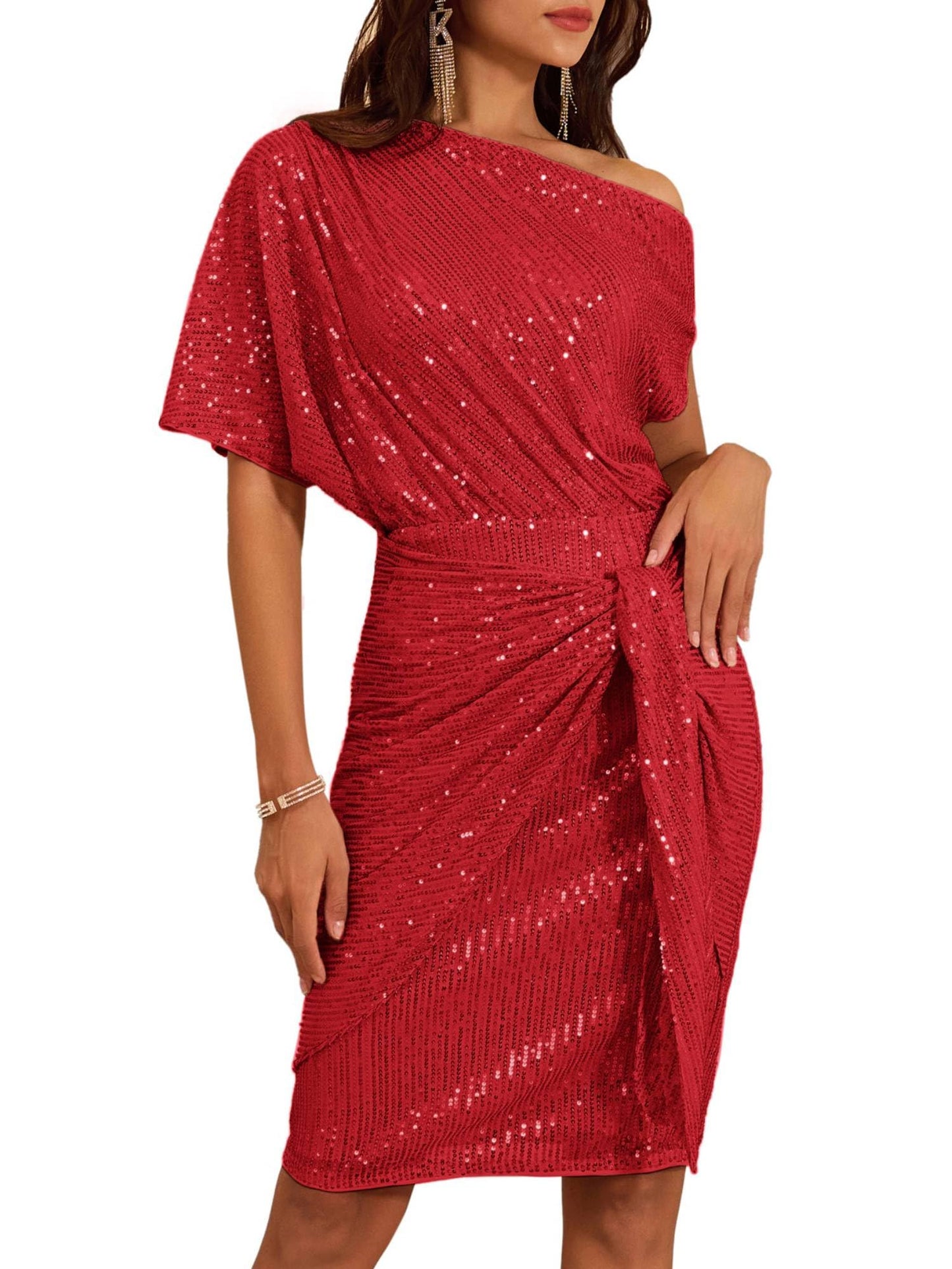 ⏰Vente chaude - Robe moulante asymétrique à paillettes scintillantes pour femme (achetez-en 2, livraison gratuite)