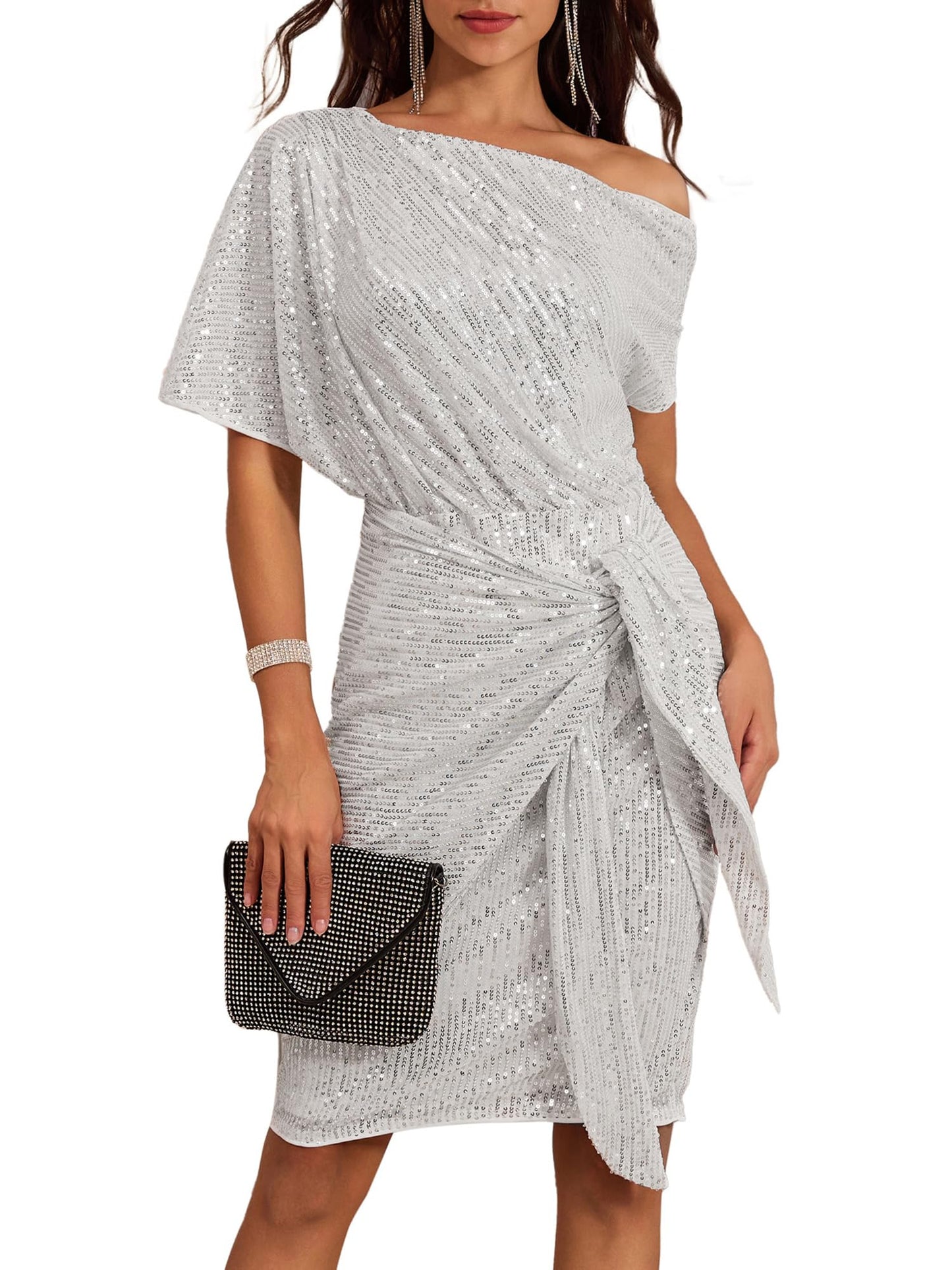 ⏰Vente chaude - Robe moulante asymétrique à paillettes scintillantes pour femme (achetez-en 2, livraison gratuite)
