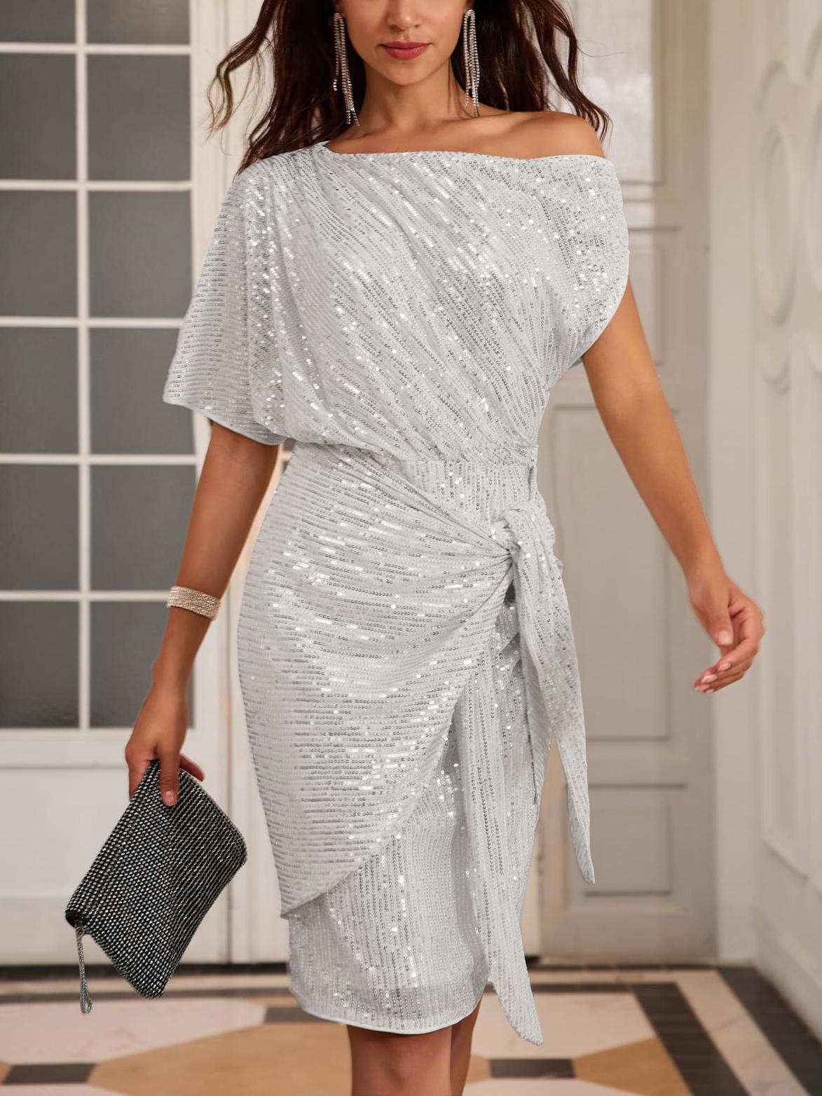 ⏰Vente chaude - Robe moulante asymétrique à paillettes scintillantes pour femme (achetez-en 2, livraison gratuite)