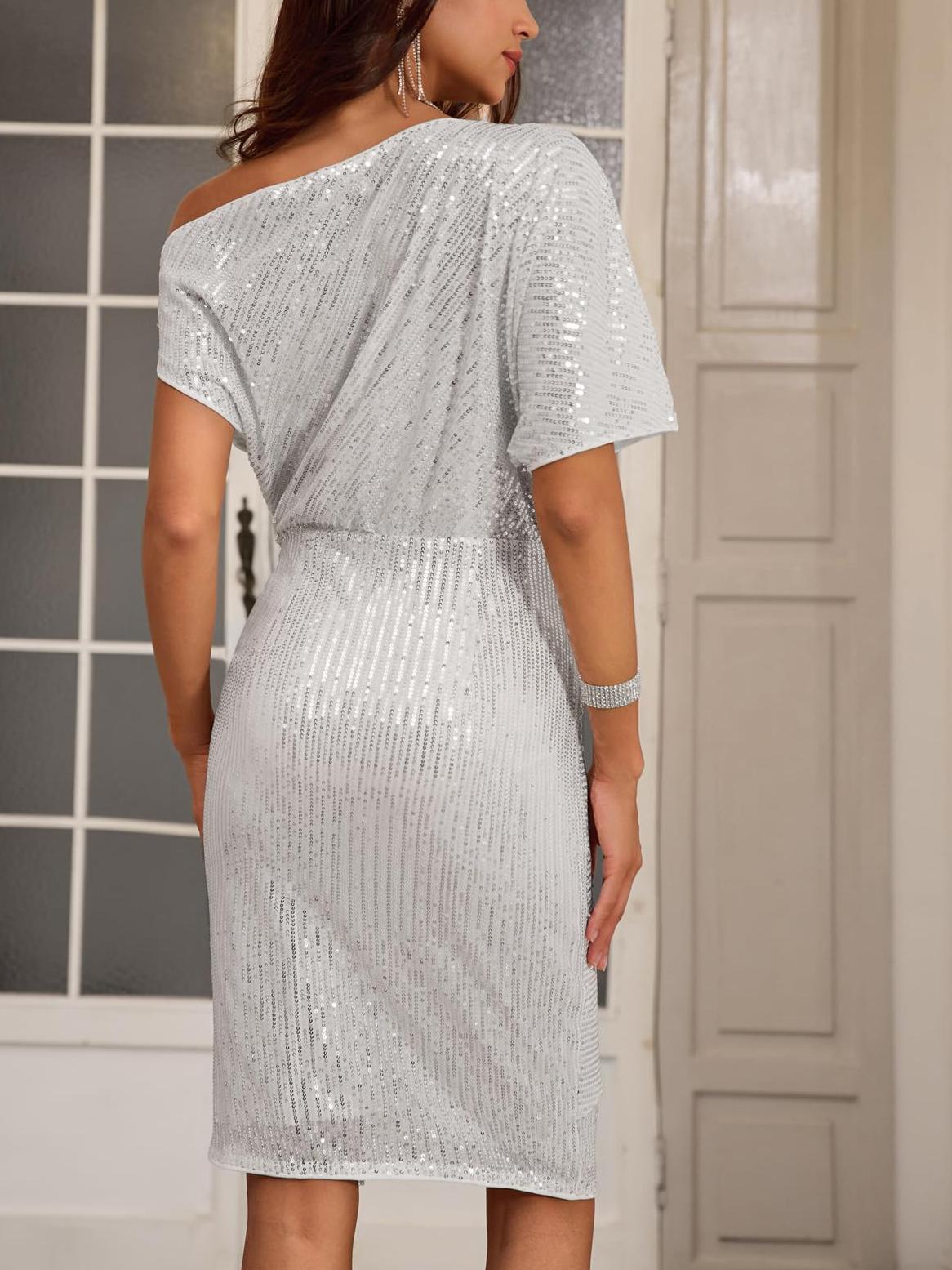 ⏰Vente chaude - Robe moulante asymétrique à paillettes scintillantes pour femme (achetez-en 2, livraison gratuite)