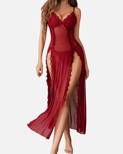 SheCurve@ Sexy Mesh V Neck Side Split Nightdress