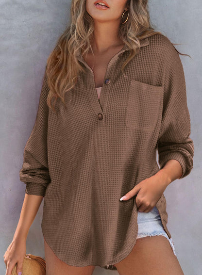 Sweat-shirt à manches longues en tricot gaufré pour femme (2 achetés, livraison gratuite)