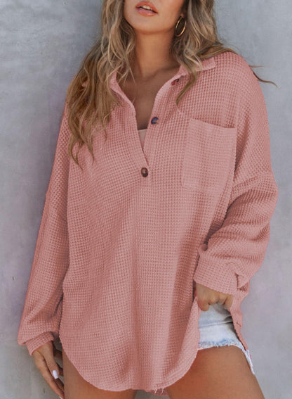 Sweat-shirt à manches longues en tricot gaufré pour femme (2 achetés, livraison gratuite)