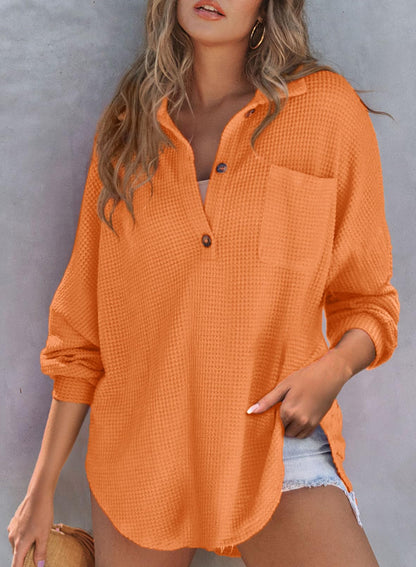 Sweat-shirt à manches longues en tricot gaufré pour femme (2 achetés, livraison gratuite)