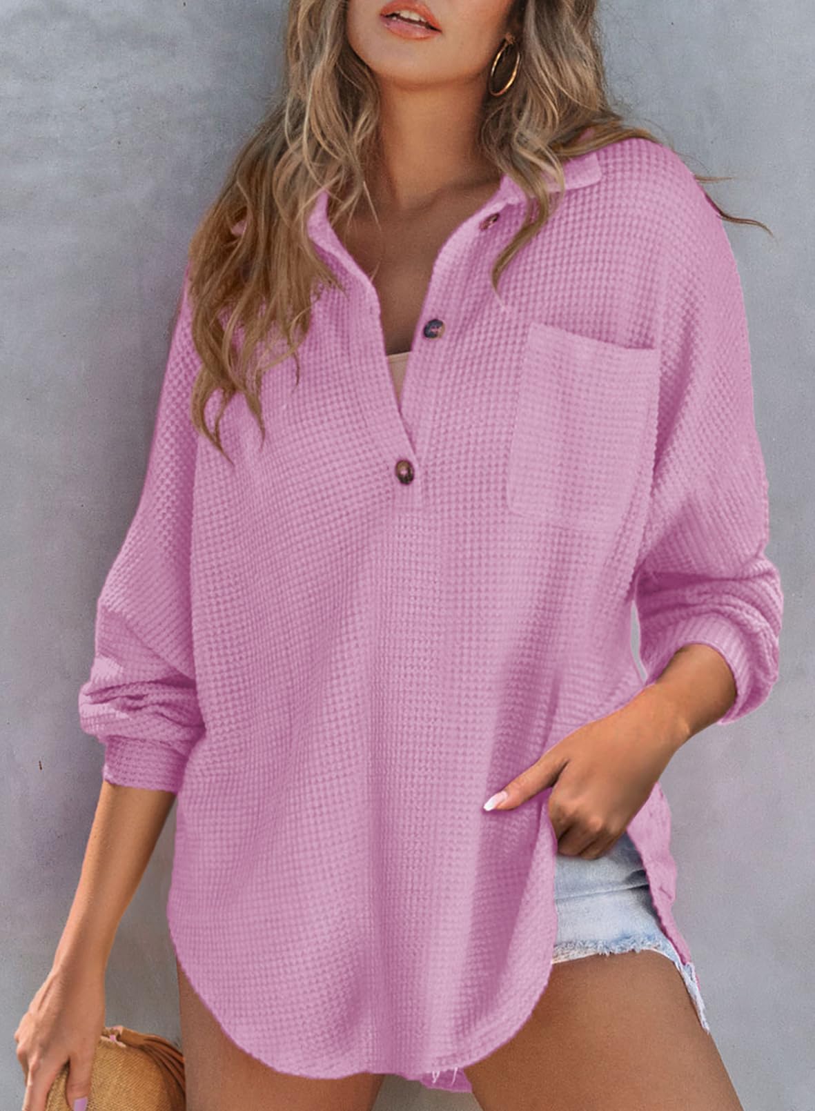 Sweat-shirt à manches longues en tricot gaufré pour femme (2 achetés, livraison gratuite)