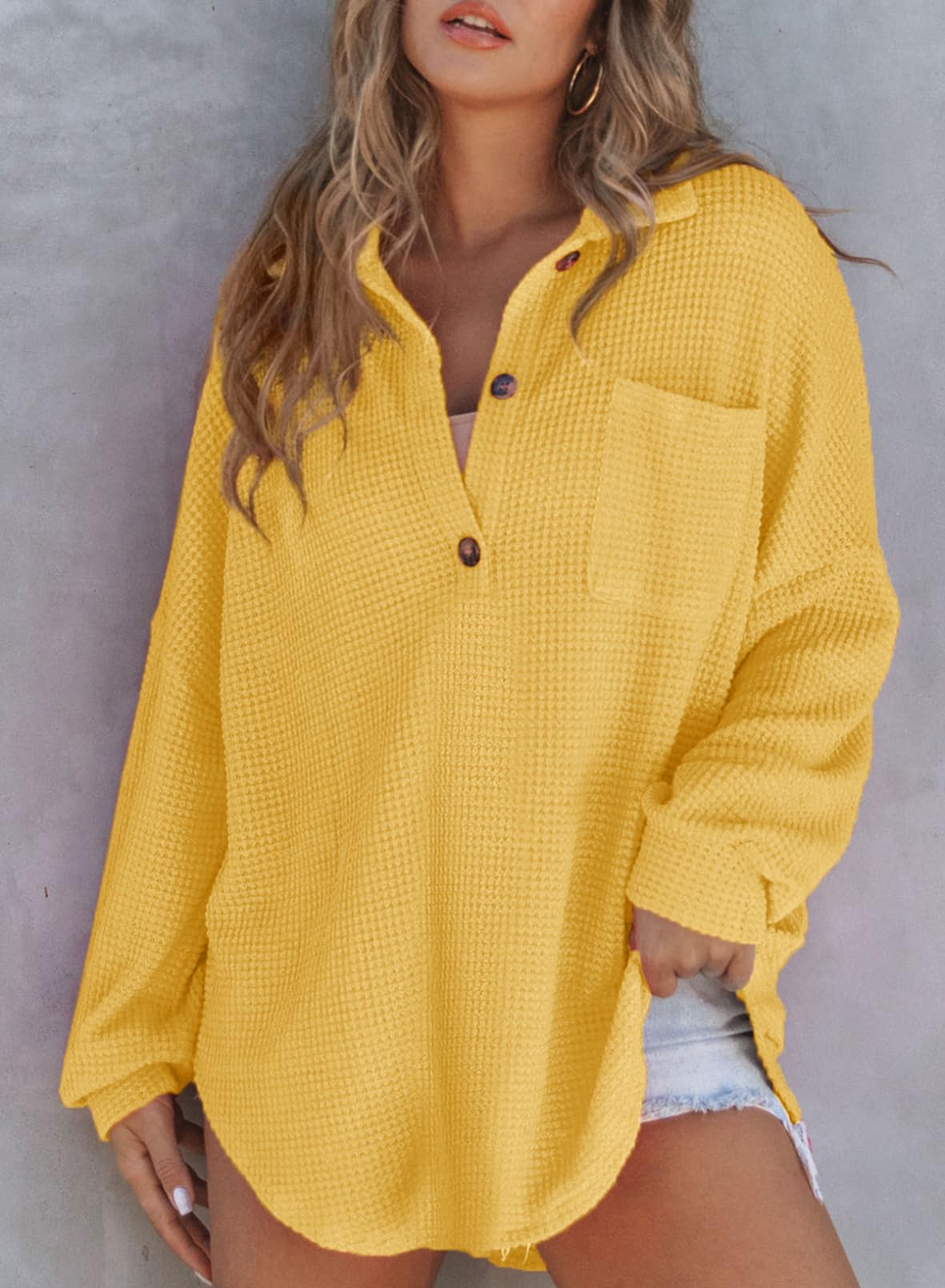 Sweat-shirt à manches longues en tricot gaufré pour femme (2 achetés, livraison gratuite)