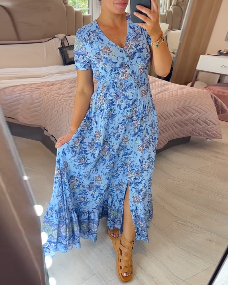 (💃Vente chaude - 43% de réduction🔥)Robe à col en V à imprimé floral