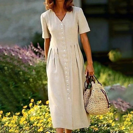 Robe midi unie à manches courtes abricot 