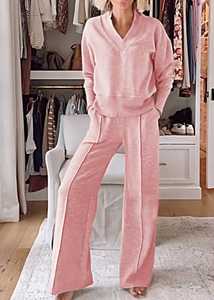 Ensemble deux pièces haut et pantalon à col en V pour femme (2 pièces achetées, livraison gratuite)