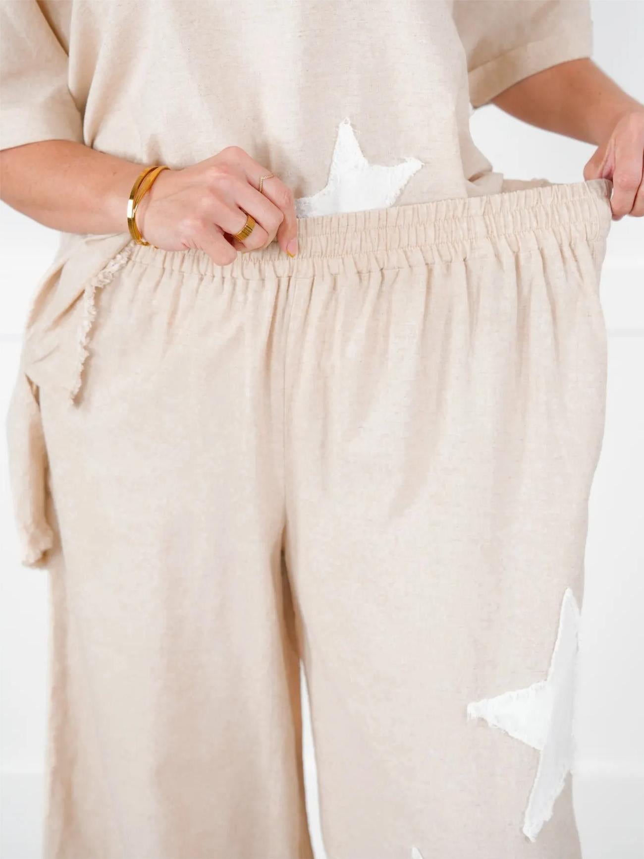 Lässiges zweiteiliges Set mit Stern-Patch für Damen (2 Stück kaufen, kostenloser Versand)