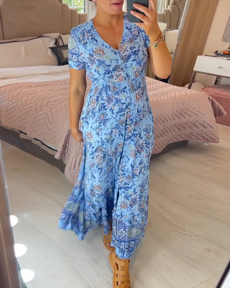 (💃Vente chaude - 43% de réduction🔥)Robe à col en V à imprimé floral