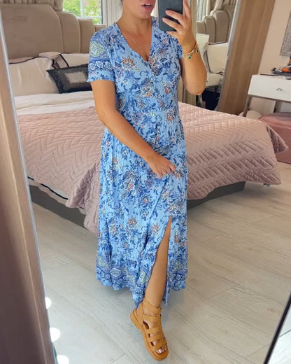 (💃Vente chaude - 43% de réduction🔥)Robe à col en V à imprimé floral
