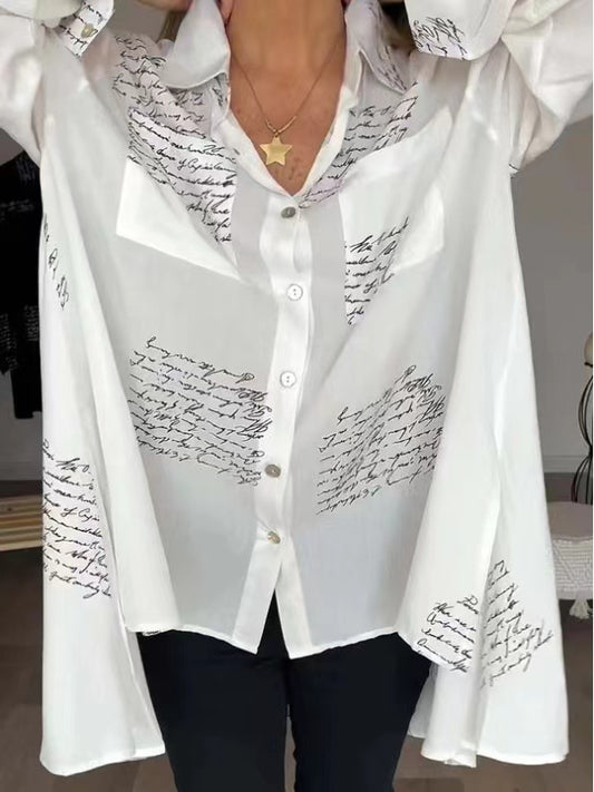 Chemise à revers tendance avec imprimé lettre 2024 (2 achats, livraison gratuite)
