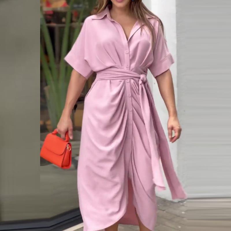 🔥Robe chemise décontractée à col à revers et taille imprimée🔥