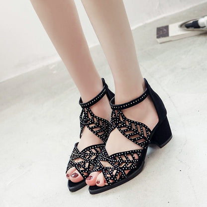 🔥VENTE FLASH 2024 -50 %🔥Sandales à talons épais ajourés pour femmes 
