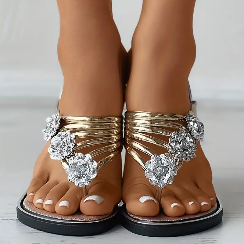 🔥DERNIER JOUR -50% - Tongs plates à fleurs pour femmes, à la mode, à bout ouvert, antidérapantes 