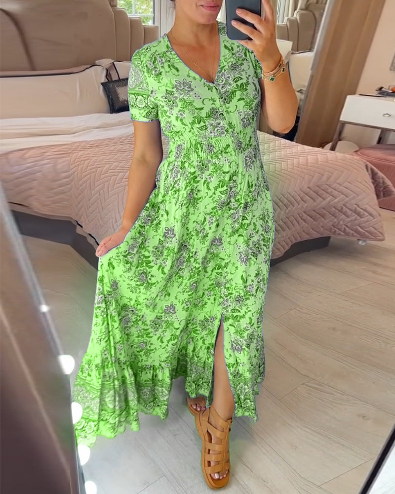 (💃Vente chaude - 43% de réduction🔥)Robe à col en V à imprimé floral