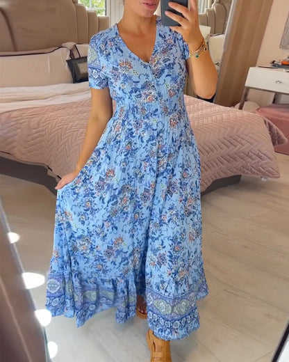 (💃Vente chaude - 43% de réduction🔥)Robe à col en V à imprimé floral