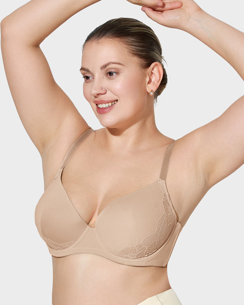 Soutien-gorge push-up à décolleté plongeant et bordure en dentelle 