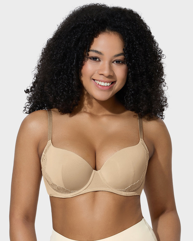Soutien-gorge push-up à décolleté plongeant et bordure en dentelle 