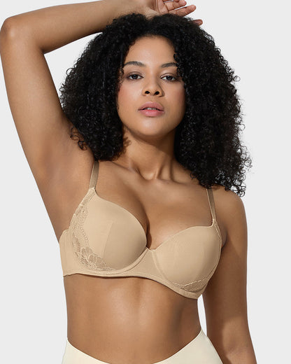 Soutien-gorge push-up à décolleté plongeant et bordure en dentelle 