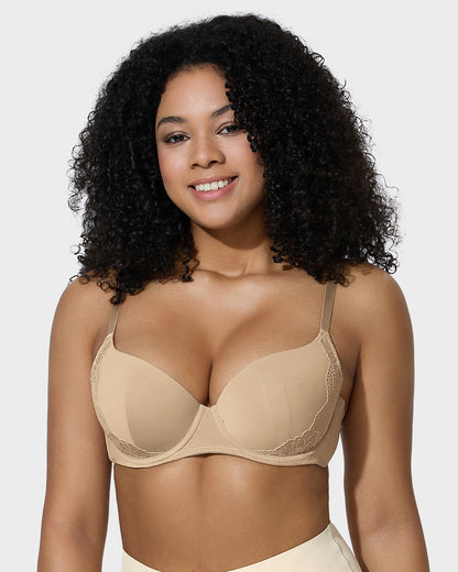 Soutien-gorge push-up à décolleté plongeant et bordure en dentelle 